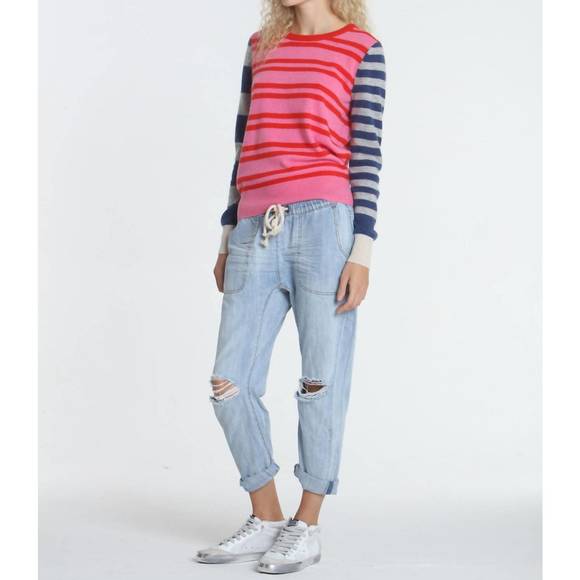 NEW LABEL+THREAD jessie stripe crew sweater in pink - Picture 2 of 3
